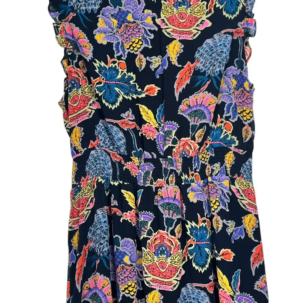 J.CREW Women's Size M Vibrant Multicolor Floral Smocked-Waist Midi Dress